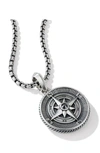 David Yurman Men's Sterling Silver Maritime Compass Amulet With Black Diamond In Silver Pave