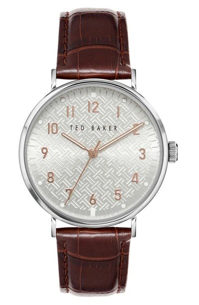 Ted Baker London Mimosaa Leather Strap Watch, 41mm In Silverone