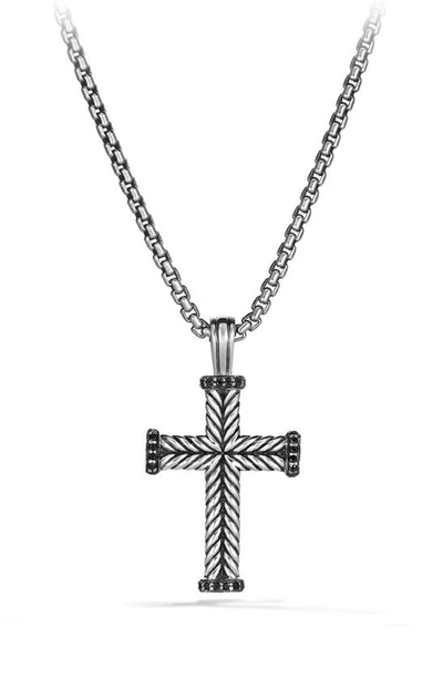 David Yurman Men's Chevron Cross Pendant In Silver, 33.5mm In Black/silver