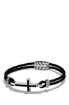 David Yurman Men's Exotic Stone Cross Station Leather Bracelet With Silver, 26mm In Silver/ Black Onyx