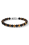 David Yurman Sterling Silver Spiritual Beads Alternating Tiger Eye And Black Onyx Bracelet In Silver