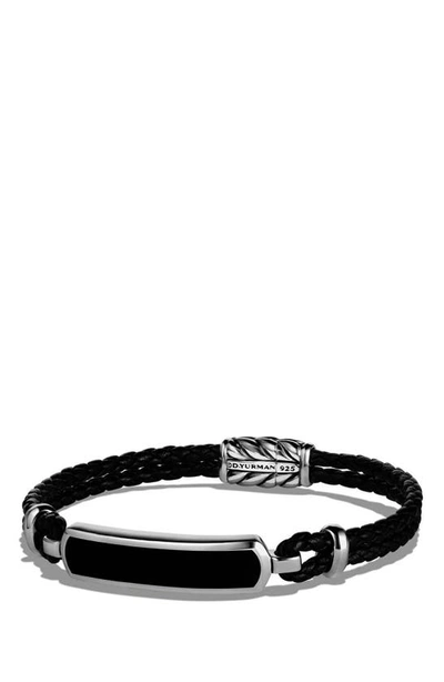 David Yurman Exotic Stone Station Black Leather Bracelet With Black Onyx In Silver