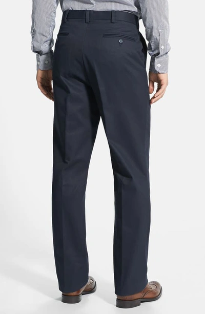 Berle Manufacturing Flat Front Classic Fit Cotton Dress Trousers In Navy