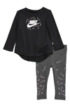 Nike Babies' Swoosh Graphic Shirt & Gradient Leggings Set In Black Silver