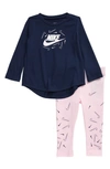 Nike Babies' Swoosh Graphic Shirt & Gradient Leggings Set In Crystal Pink