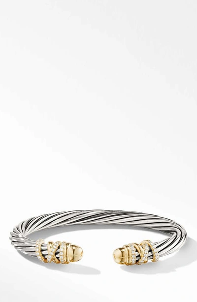 David Yurman Helena Bracelet With 18k Yellow Gold Dome & Diamonds In Gold/silver
