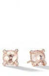 David Yurman Chatelaine Stud Earrings With Morganite And Diamonds In 18k Rose Gold, 8.5mm In Rose Gold/ Diamond/ Morganite