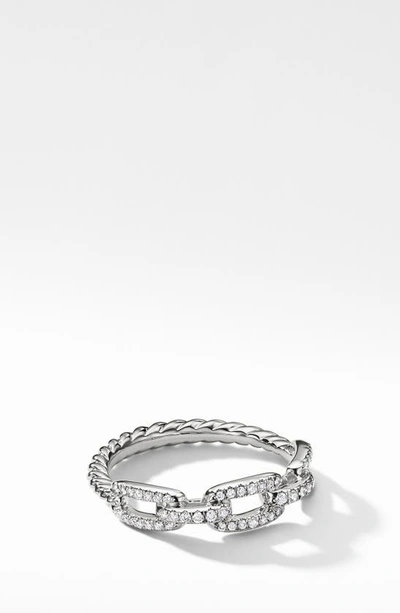 David Yurman 4.5mm Stax Chain Link Ring With Diamonds And 18k White Gold