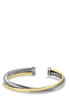 David Yurman Women's Crossover Two Row Cuff Bracelet In Sterling Silver In Silver/yellow Gold