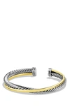 David Yurman 18kt Yellow Gold And Sterling Silver Crossover Two Row Cuff Bracelet In Two Tone