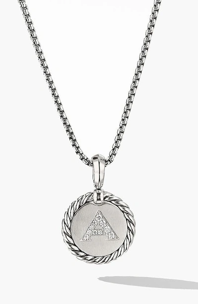 David Yurman Initial Charm Necklace With Diamonds In Silver/ Diamond-a