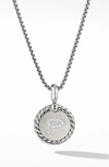 David Yurman Initial Charm Necklace With Diamonds In Silver/ Diamond-p