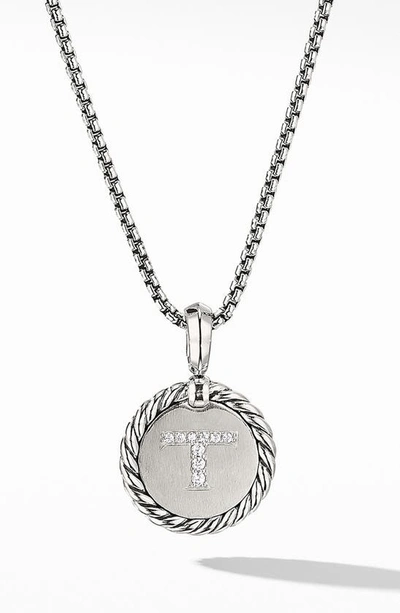 David Yurman Initial Charm Necklace With Diamonds In Silver/ Diamond-t