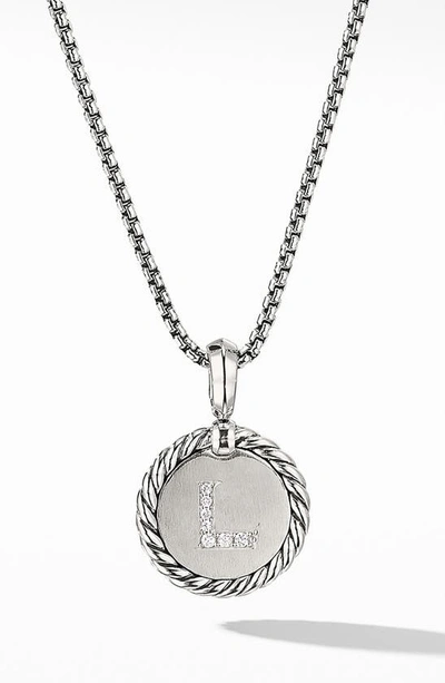 David Yurman Initial Charm Necklace With Diamonds In Silver/ Diamond-l