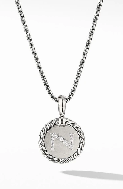 David Yurman Initial Charm Necklace With Diamonds In Silver/ Diamond-n