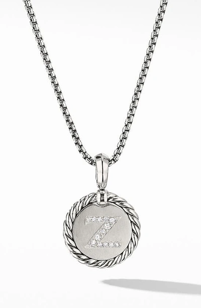 David Yurman Initial Charm Necklace With Diamonds In Silver/ Diamond-z