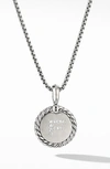 David Yurman Initial Charm Necklace With Diamonds In Silver/ Diamond-f