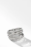 David Yurman Sterling Silver Crossover Wide Ring With Diamonds, 7 In Silver/ Diamond
