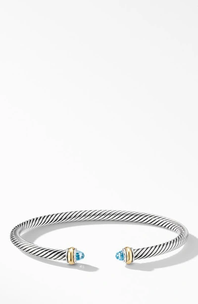 David Yurman 4mm Cable Classic Bracelet With 18k Gold & Semiprecious Stones In Blue Topaz