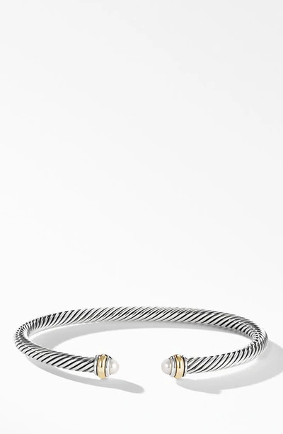 David Yurman 4mm Cable Classic Bracelet With 18k Gold & Semiprecious Stones In Silver/ Pearl