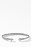 David Yurman 4mm Cable Classic Bracelet With Semiprecious Stones & Diamonds In Blue Topaz