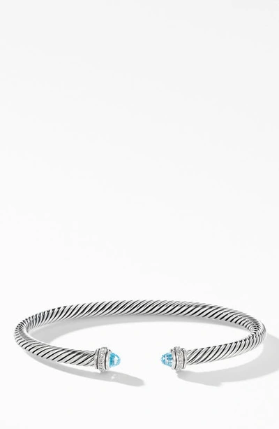 David Yurman 4mm Cable Classic Bracelet With Semiprecious Stones & Diamonds In Blue Topaz