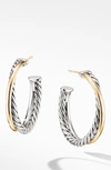 David Yurman 18kt Yellow Gold And Sterling Silver Medium Crossover Hoop Earrings In Silver/ Gold