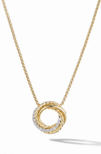 David Yurman Crossover Mini Pendant Necklace In 18k Yellow Gold With Diamonds In White/gold