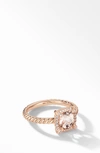 David Yurman Petite Chatelaine Pave Bezel Ring In 18k Rose Gold With Morganite In Morganite