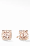 David Yurman Petite Chatelaine Pave Bezel Stud Earrings In 18k Rose Gold With Morganite In Morganite