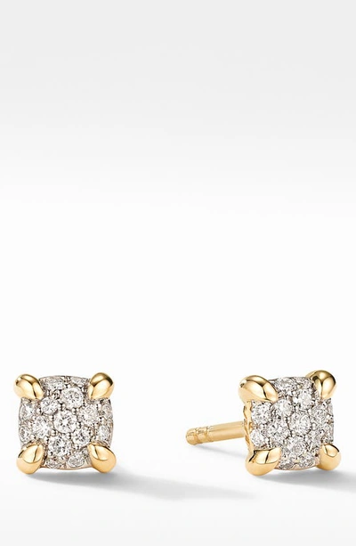 David Yurman 5mm 18kt Yellow Gold Petite Chatelaine Diamond Stud Earrings In Silver