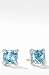 David Yurman Sterling Silver Chatelaine Blue Topaz And Diamond Stud Earrings In Blue Topaz