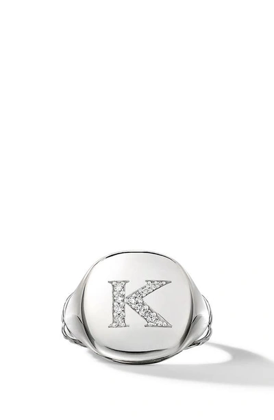 David Yurman Dy Initial Pinky Ring In Sterling Silver With Diamonds In K/silver