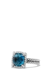 David Yurman Châtelaine Small Pavé Bezel Ring With Diamonds In Blue Topaz