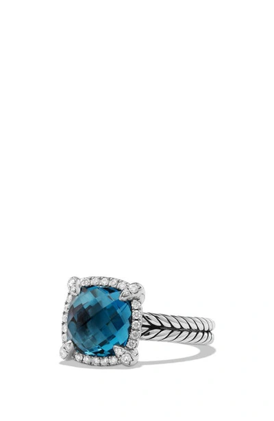 David Yurman Châtelaine Small Pavé Bezel Ring With Diamonds In Blue Topaz