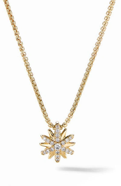 David Yurman Petite Starburst Pendant Necklace In 18k Yellow Gold With Pave Diamonds, 18