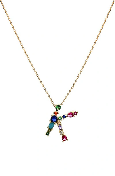 Panacea Multicolor Crystal Initial Pendant Necklace In Multi - K