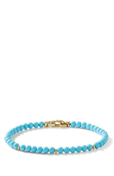 David Yurman Spiritual Beads Bracelet With Turquoise In 14k Yellow Gold In Blue/gold