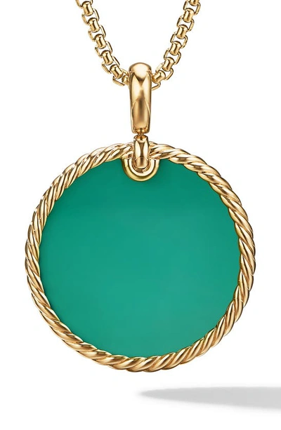 David Yurman Large 18k Gold Cable Disc Amulet In Green Onyx Yellow Gold