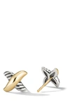 David Yurman 18kt Yellow Gold And Sterling Silver Petite X Stud Earrings In Diamond/ Silver