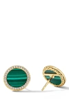 David Yurman Elements 18k Gold & Pavé Diamond Button Earrings In Malachite/ Yellow Gold
