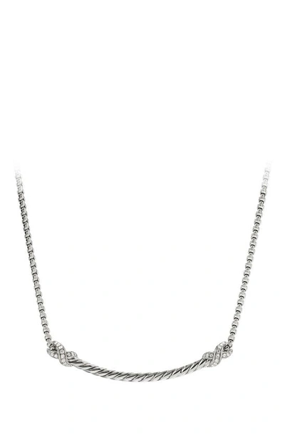 David Yurman Sterling Silver Petite X Diamond Bar Pendant Necklace, 15