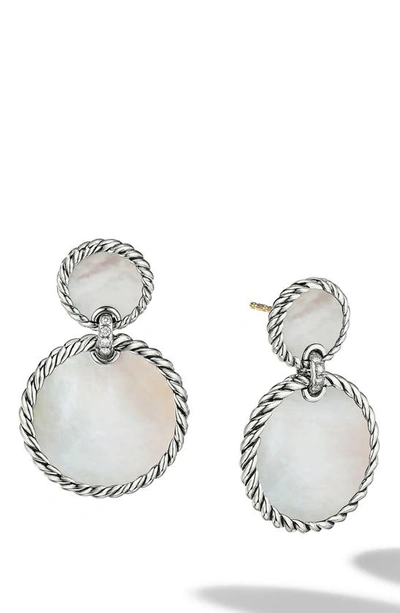 David Yurman Sterling Silver Dy Elements Double Drop Earrings With Mother-of-pearl & Diamonds In Mother Of Pearl
