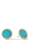 David Yurman Elements 18k Gold & Pavé Diamond Button Earrings In Turquoise/ Yellow Gold