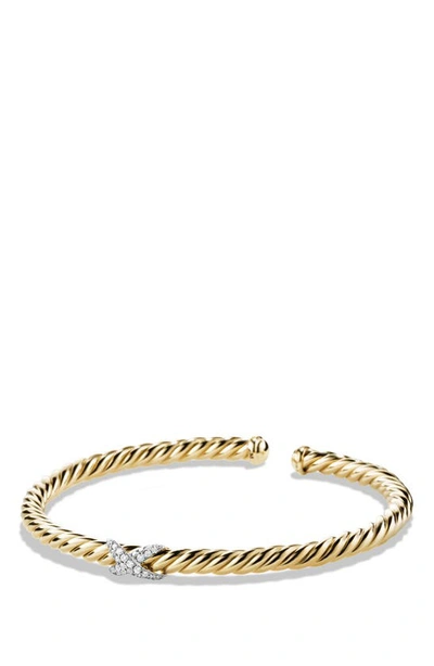 David Yurman 18kt Yellow Gold Diamond X Cable Spira Cuff Bracelet In Metallic
