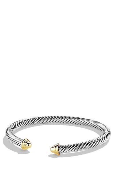 David Yurman Sterling Silver And 18kt Yellow Gold Cable Diamond Cuff In Silver Gold