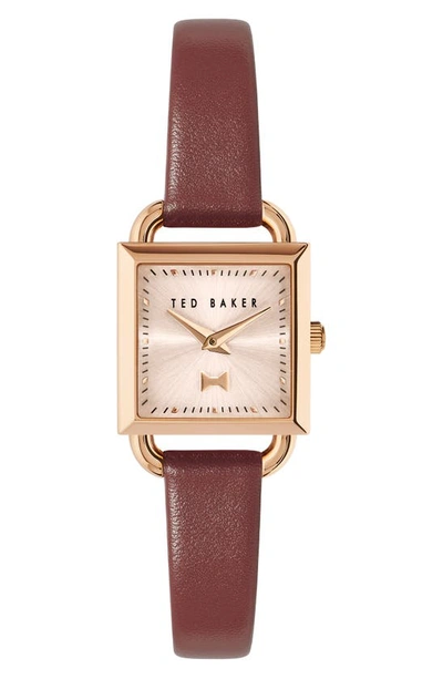 Ted Baker Taliah Bow Leather Strap Watch, 24mm In Rose Goldone