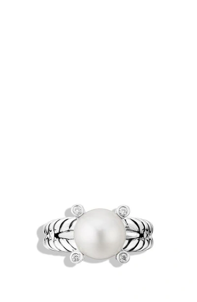 David Yurman Cable Pearl Ring With Diamonds In White/silver