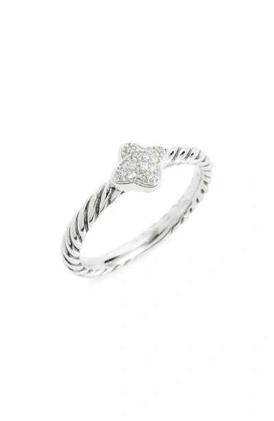 David Yurman Quatrefoil Ring With Diamonds In Sterling Silver