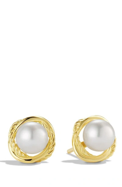 David Yurman Infinity Earrings With Pearls In 18k Gold In White/gold
